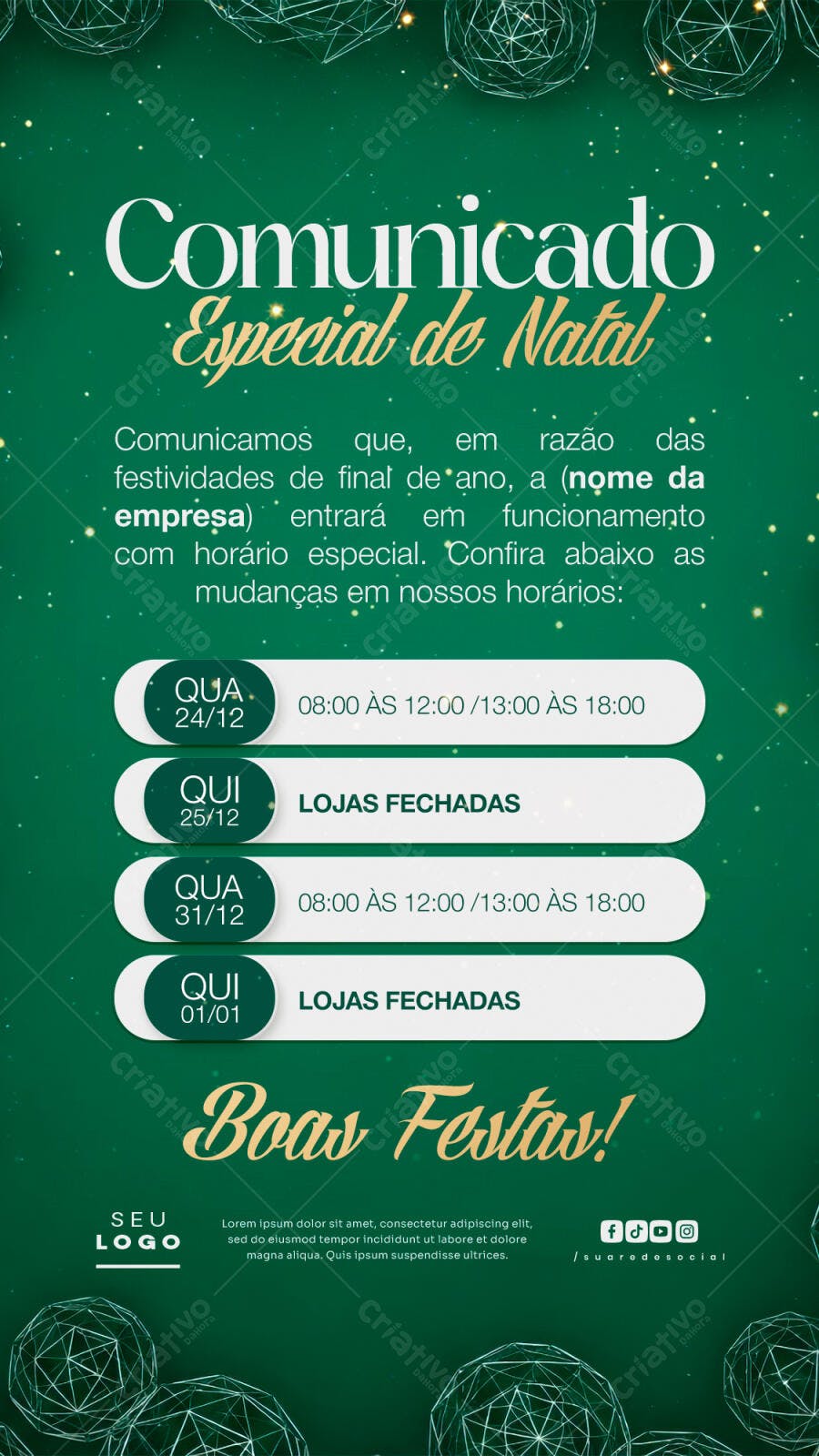 Flyer Comunicado Especial de Natal e Ano Novo PSD Editável