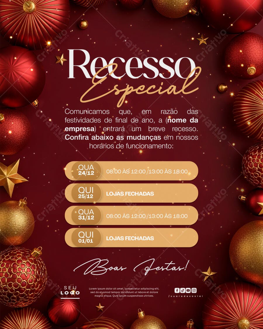 Flyer Recesso Especial Fim de Ano Natal PSD Editável
