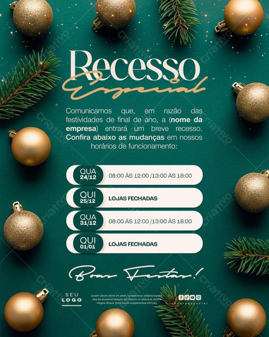 Flyer Recesso Especial Festas de Fim de Ano PSD Editável
