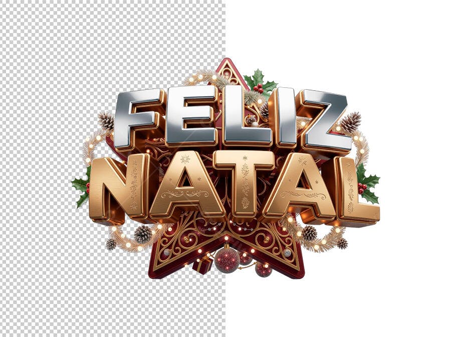Selo 3D de saudação natalina premium dourado prata e vermelho