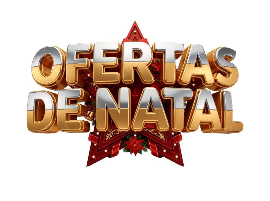 Selo 3D promocional de Natal metalizado dourado e prata com estrela festiva