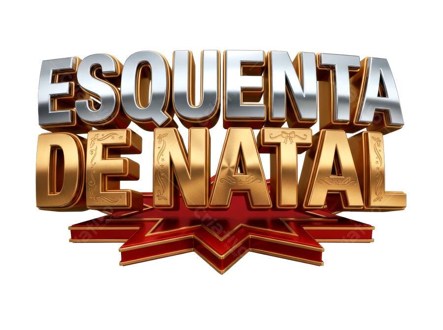 Selo 3D de promoção natalina metalizado dourado prata com base estrela