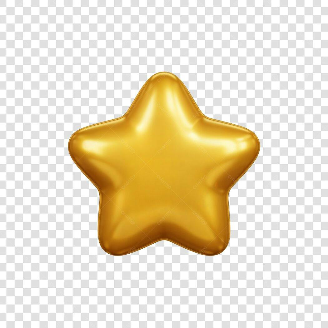 Ícone Estrela Dourada 3D Brilhante Celebração PNG com fundo transparente
