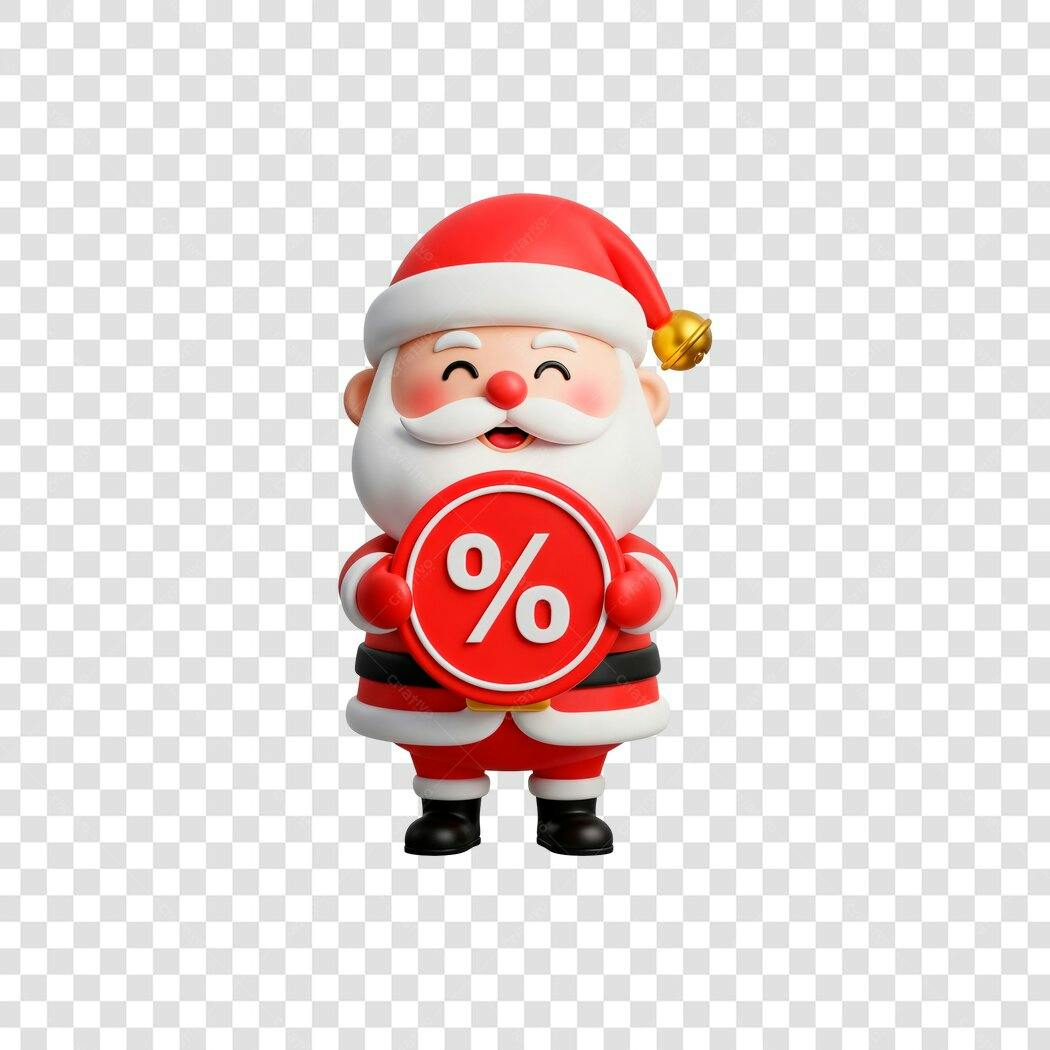 Ícone Papai Noel 3D Oferta Desconto Natal Vermelho PNG com fundo transparente