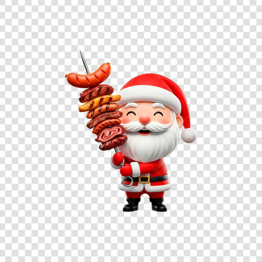 Ilustração Papai Noel Churrasqueiro Natal com carnes grelhadas PNG com fundo transparente