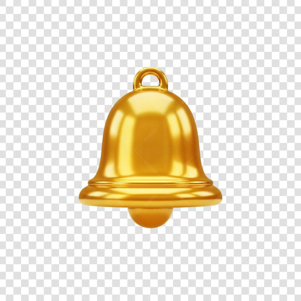 Icone Sino Dourado 3D para Notificação PNG com fundo transparente