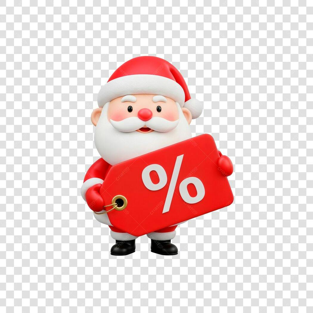 Ilustração 3D Papai Noel Vermelho com Etiqueta de Desconto Natal PNG com fundo transparente