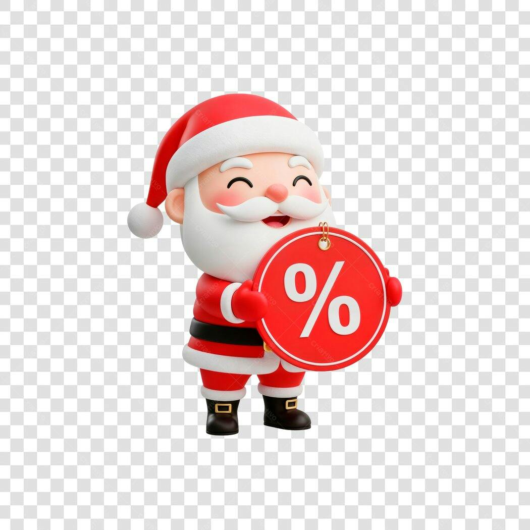 Ícone 3D Papai Noel Natal Desconto Vermelho Branco PNG com fundo transparente