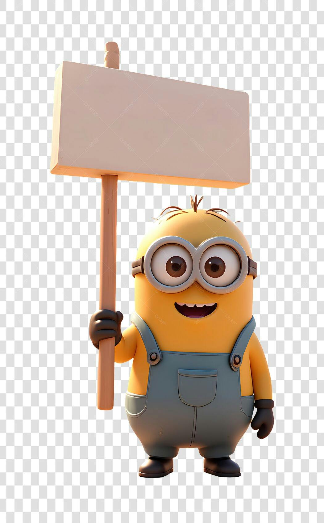 Avatar 3D Minion com Placa em PNG Sem Fundo para Composições Profissionais