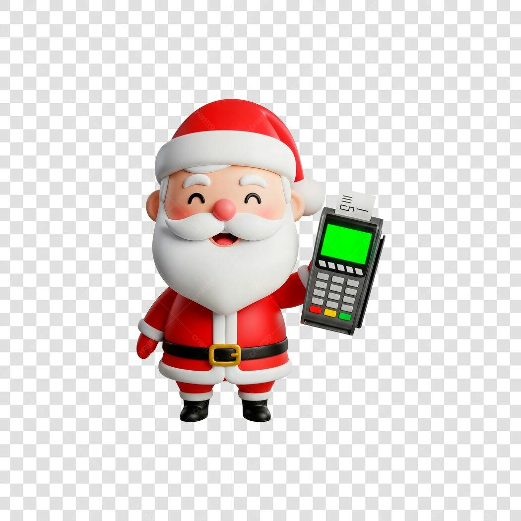 Papai Noel 3D com Máquina de Cartão para Promoções de Natal Vendas PNG com fundo transparente
