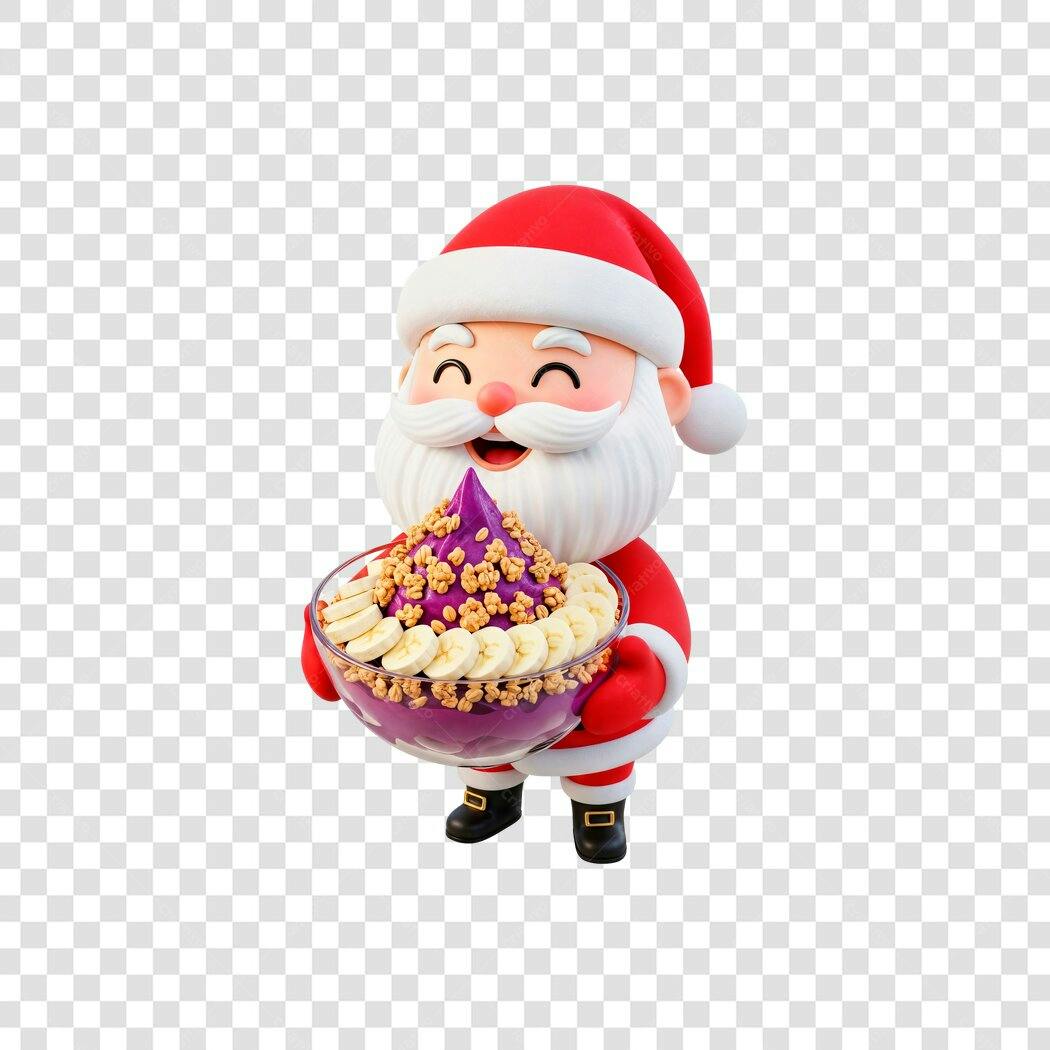 Personagem 3D Papai Noel Natal Açaí com banana e granola PNG com fundo transparente