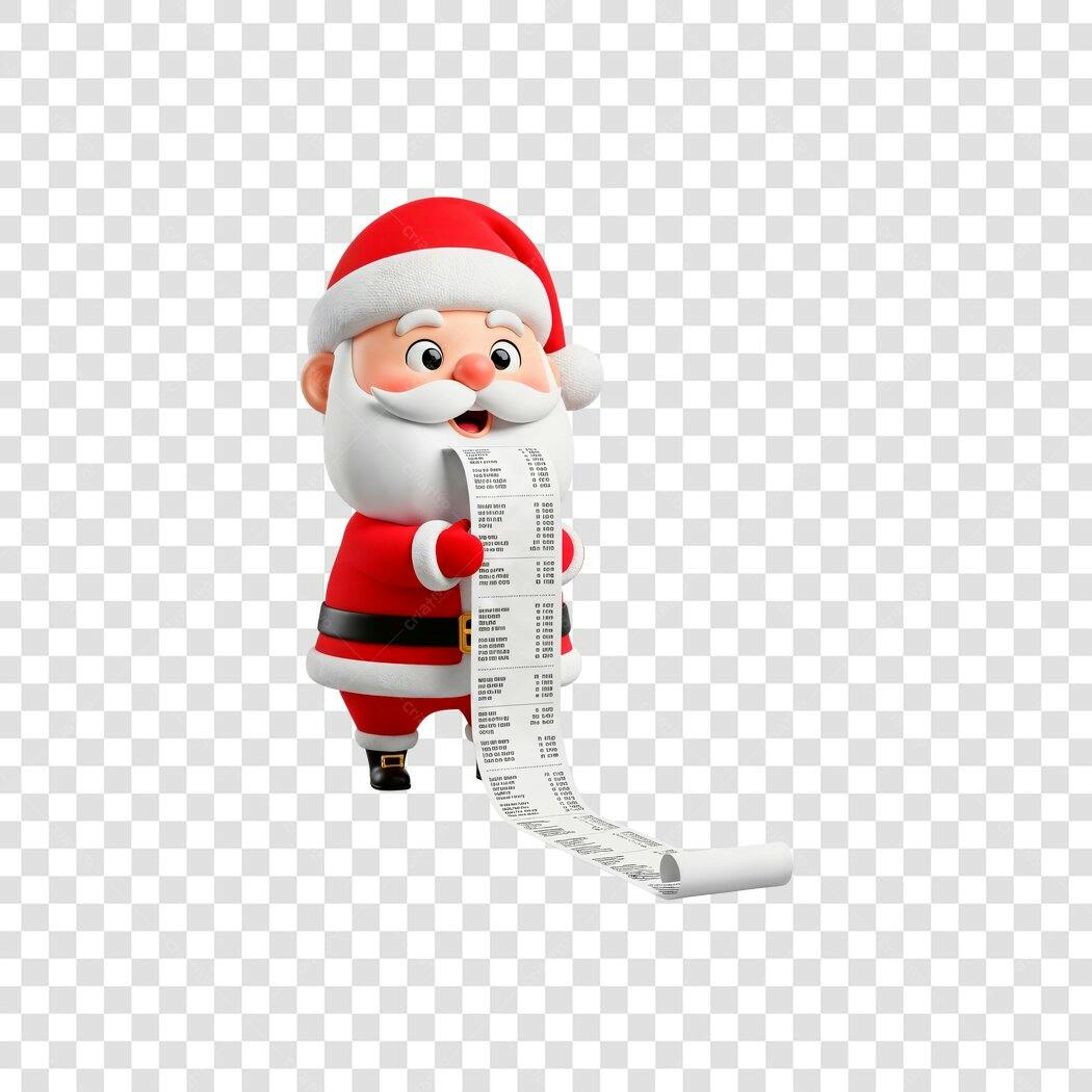 Ícone 3D Papai Noel com lista de presentes Natal PNG com fundo transparente