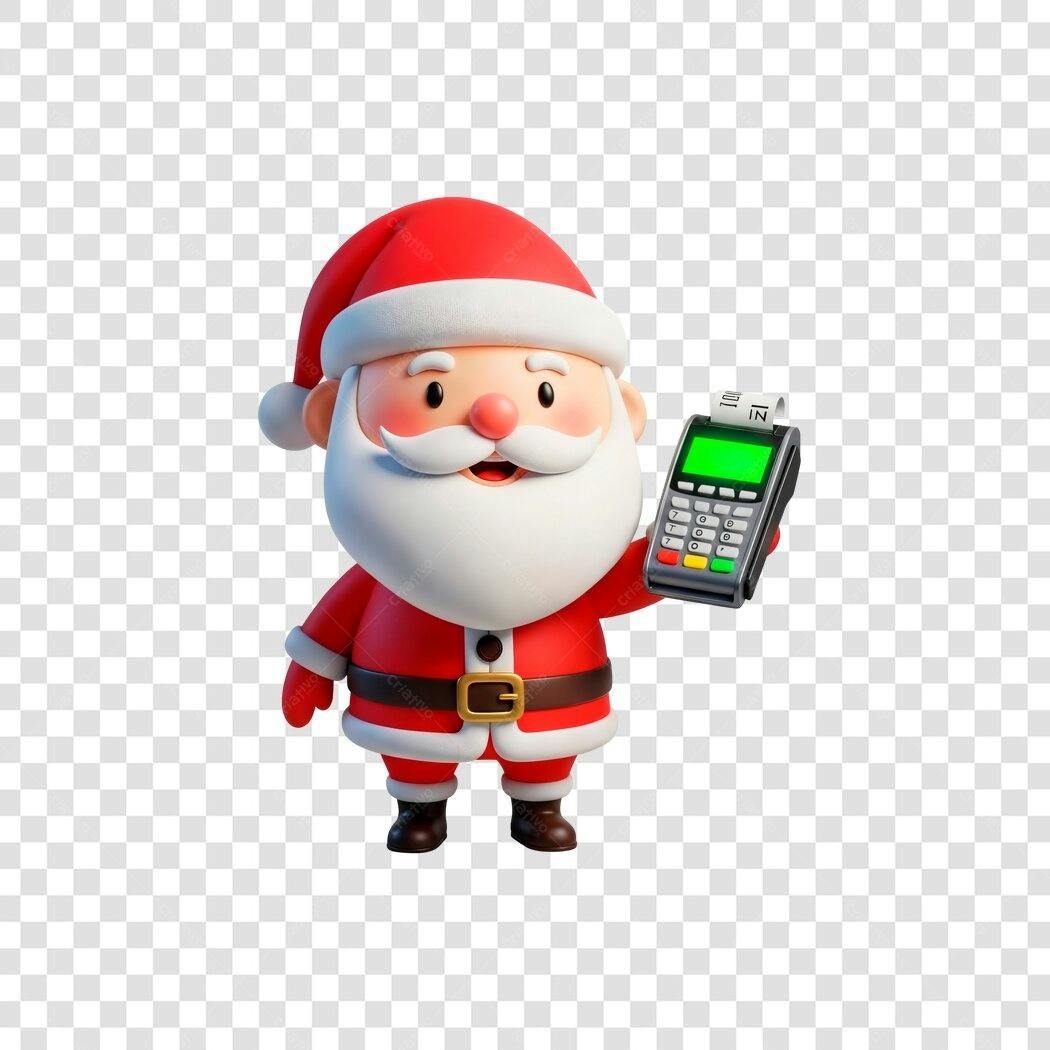 Ilustração 3D Papai Noel Vermelho com Máquina de Cartão Natal Vendas PNG com fundo transparente