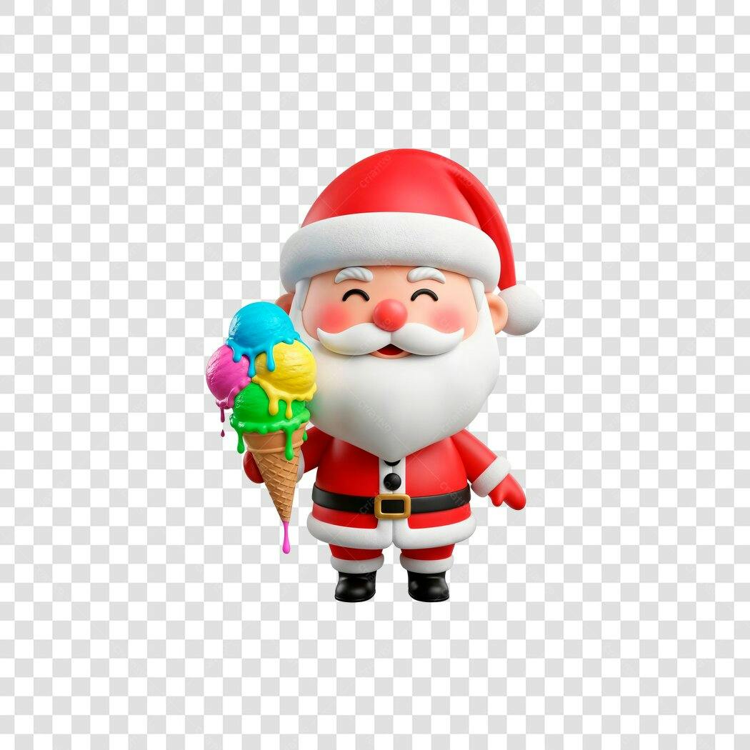 Personagem 3D Papai Noel Natal Sorvete Colorido PNG com fundo transparente