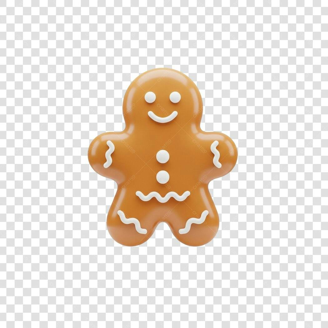 Ícone 3D Biscoito de Gengibre Natal Festas Marrom Branco PNG com fundo transparente