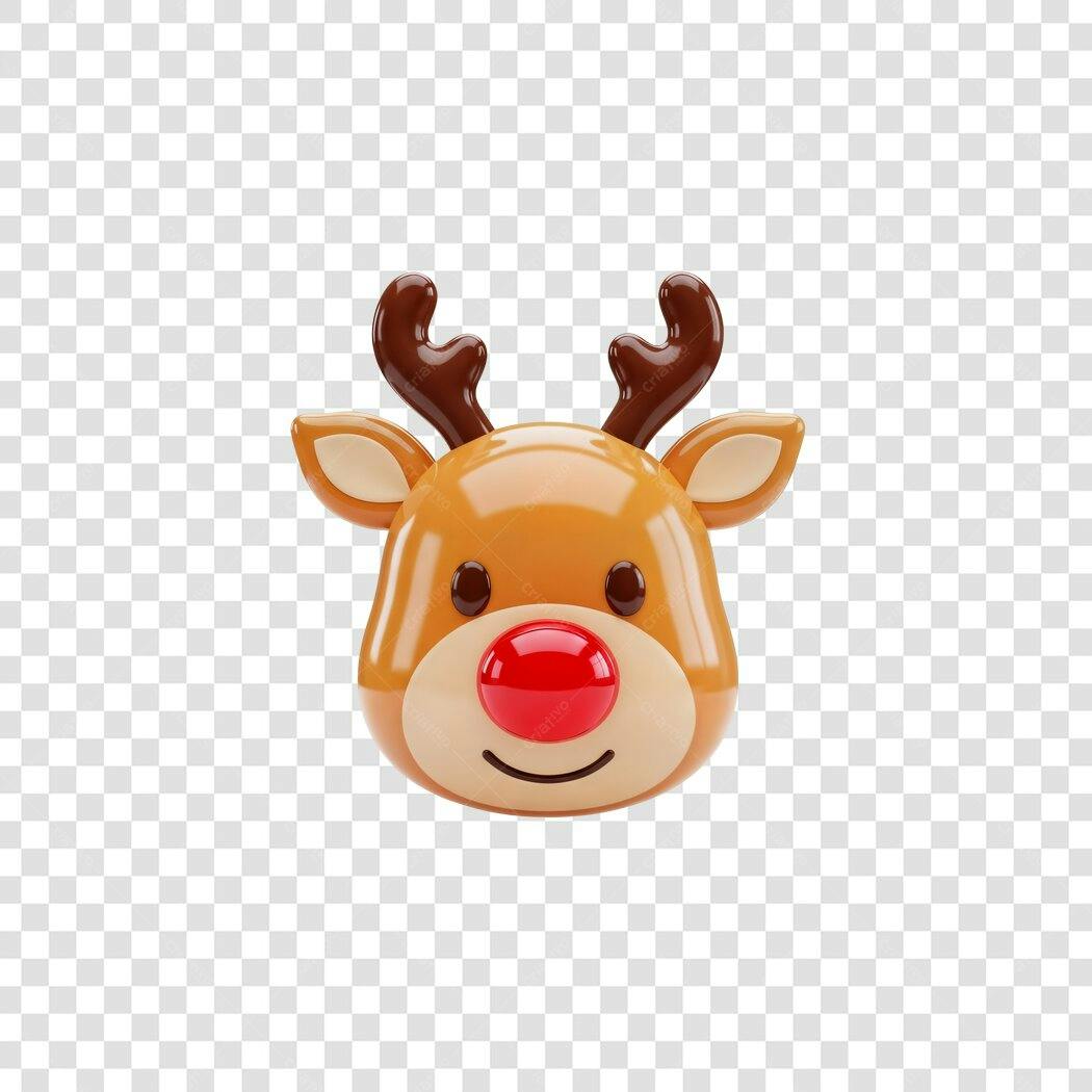 Ícone Rena Natal 3D nariz vermelho brilhante PNG com fundo transparente