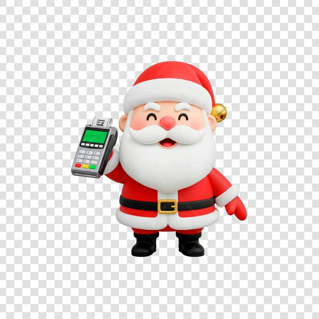 Ilustração 3D Papai Noel vermelho com máquina de cartão vendas Natal PNG fundo transparente