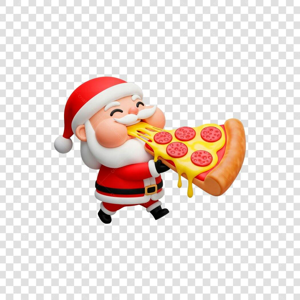 Ícone Papai Noel Vermelho comendo Pizza Salame Natal Festivo PNG com fundo transparente