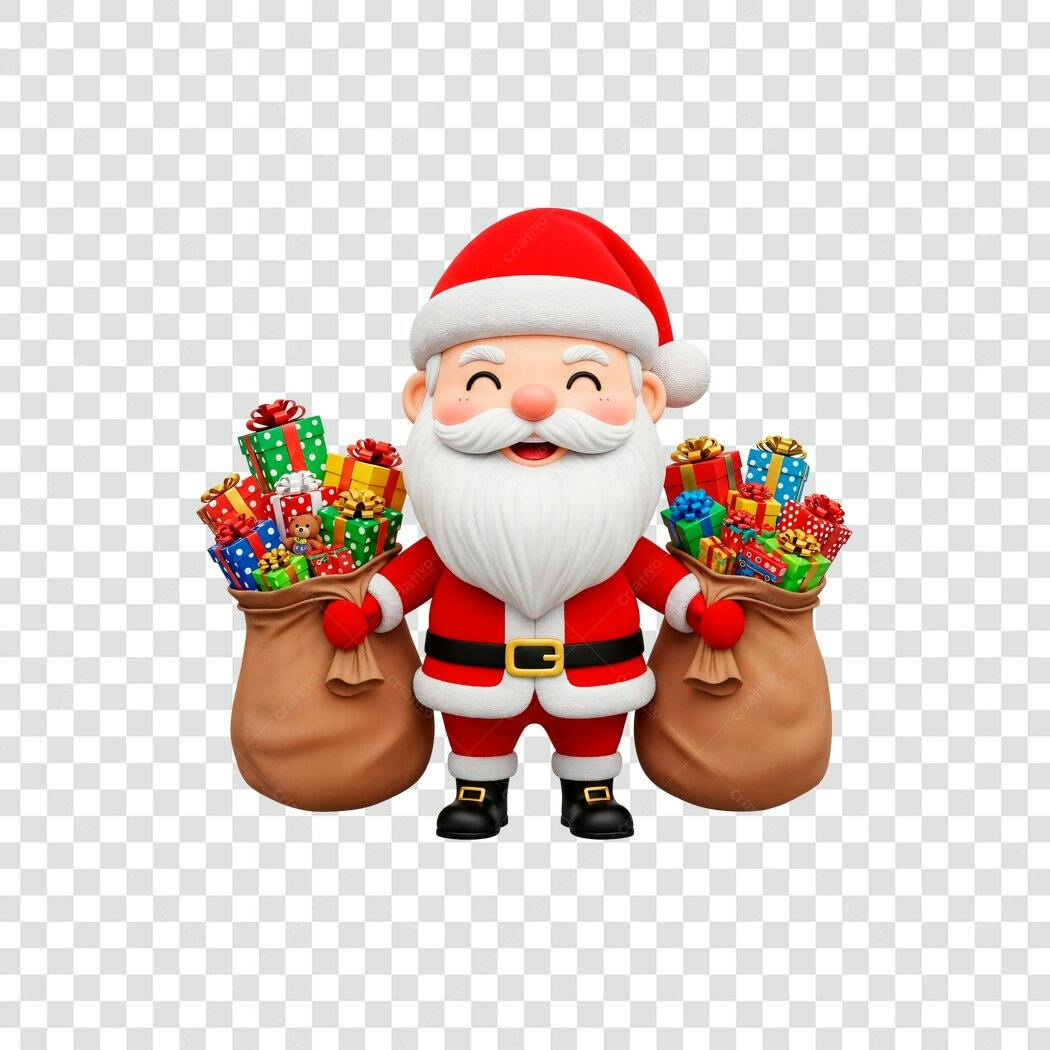 Ilustração Papai Noel Natal 25 de Dezembro com sacolas de presentes PNG com fundo transparente