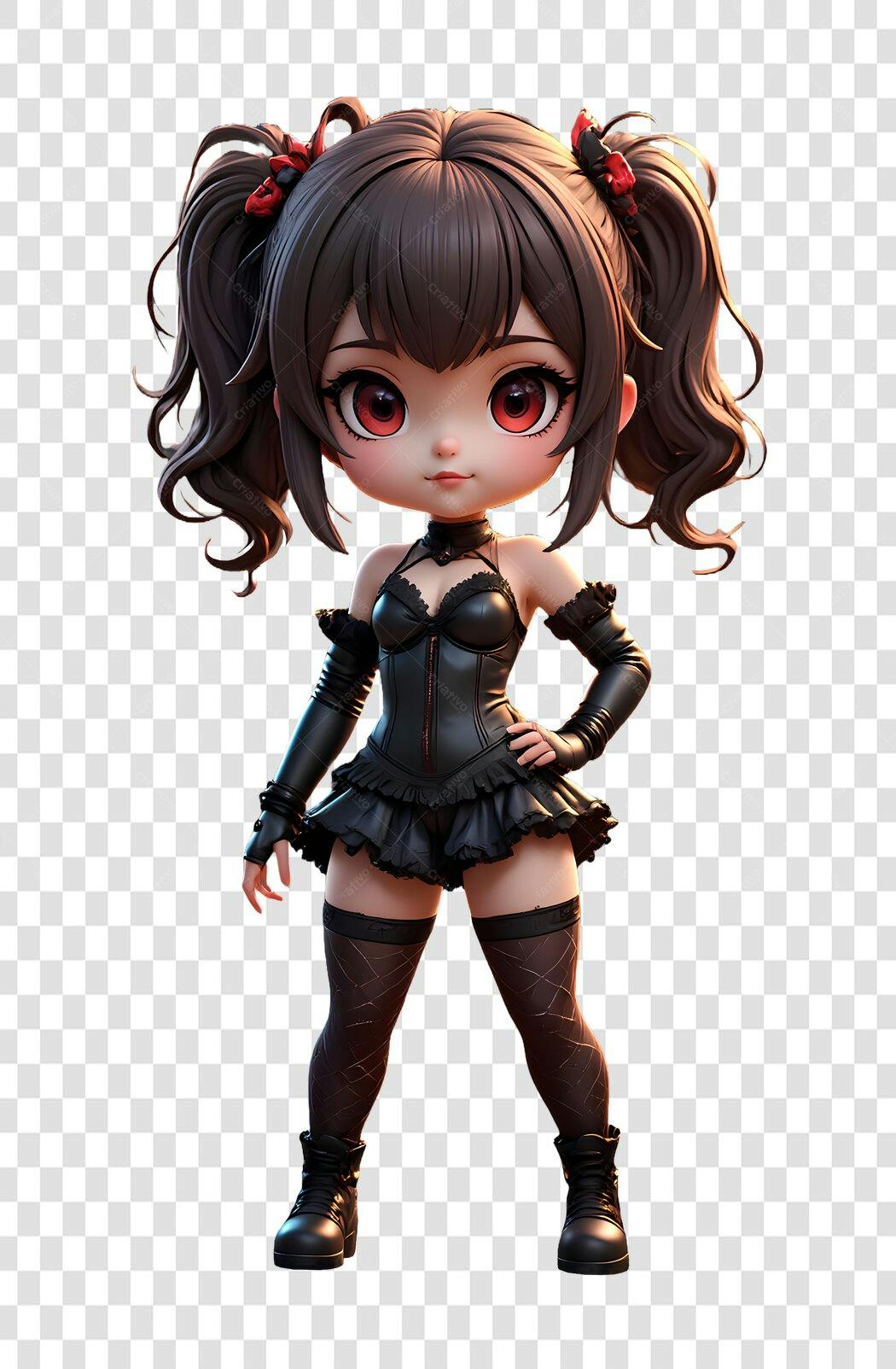Avatar 3D Menina Gótica em PNG Sem Fundo para Composições Profissionais