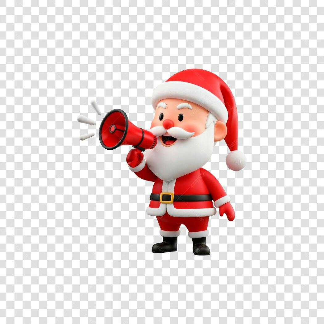 Ilustração 3D Papai Noel Anunciando Natal PNG com fundo transparente