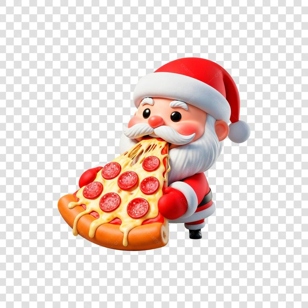 Ícone Papai Noel Comendo Pizza Natalina Fundo Transparente PNG