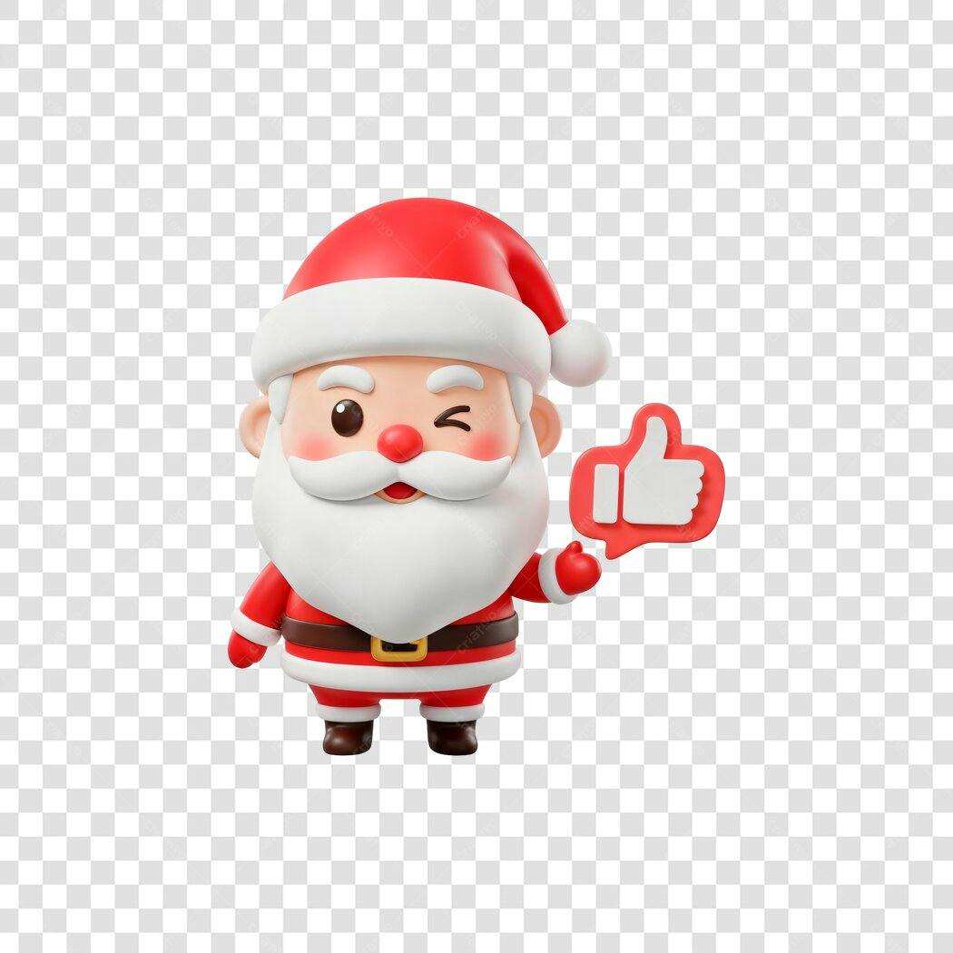 Ícone Papai Noel 3D piscando com like para Natal vermelho branco PNG com fundo transparente