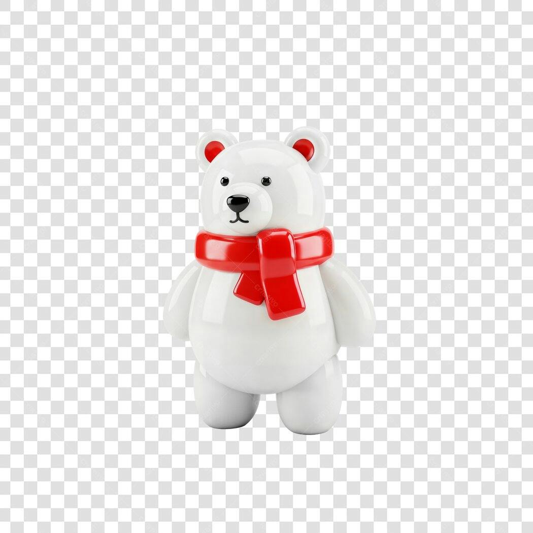 Ilustração 3D Urso Polar Natal Inverno Cachecol Vermelho PNG com fundo transparente