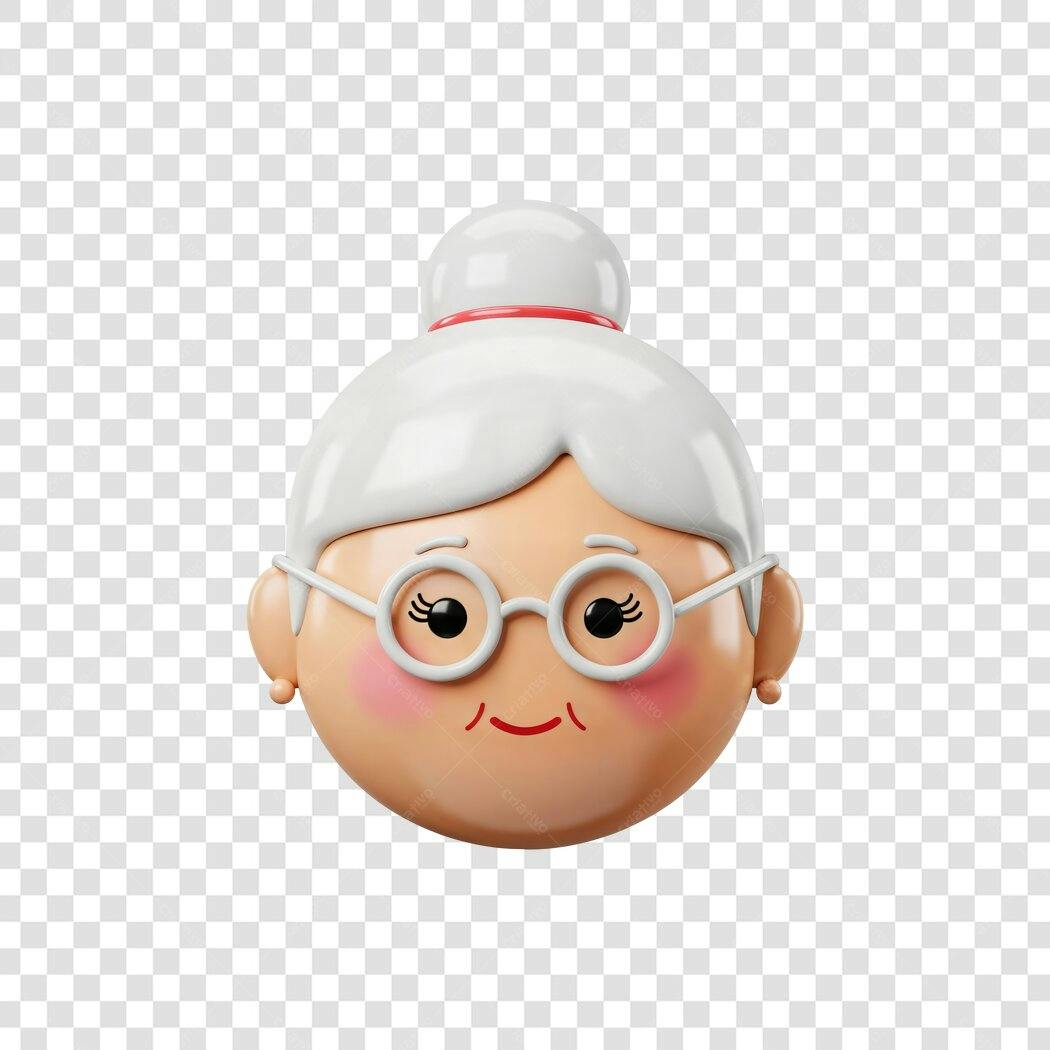 Icone Avó Feliz Pele Clara Óculos Brancos Fofo 3D PNG com fundo transparente