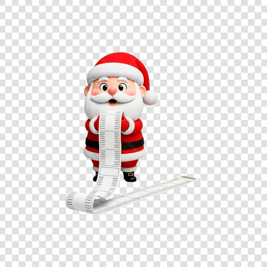 Ilustração 3D Papai Noel Longa Lista Natal Vermelho Branco PNG com fundo transparente