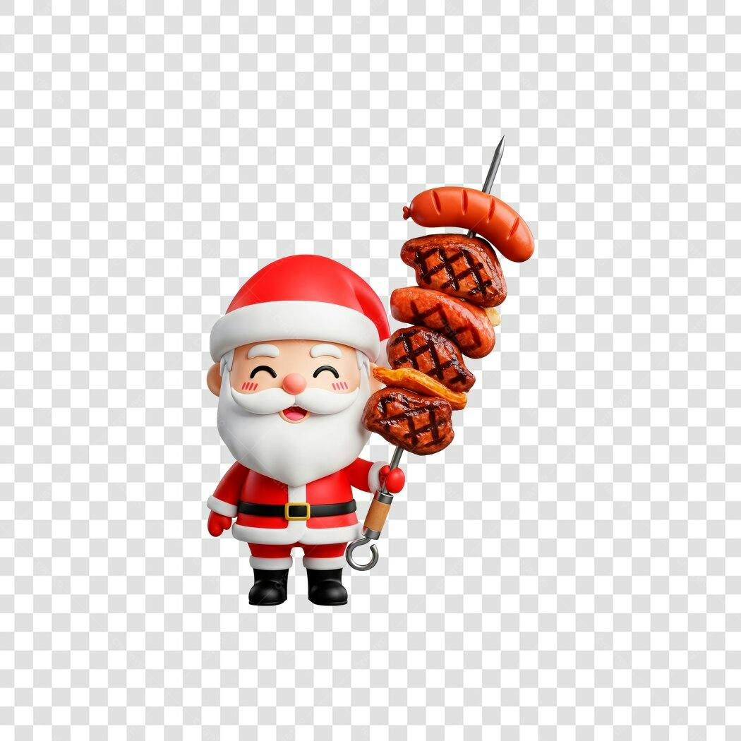 Ilustração 3D Papai Noel com Churrasco para Natal Festas PNG com fundo transparente