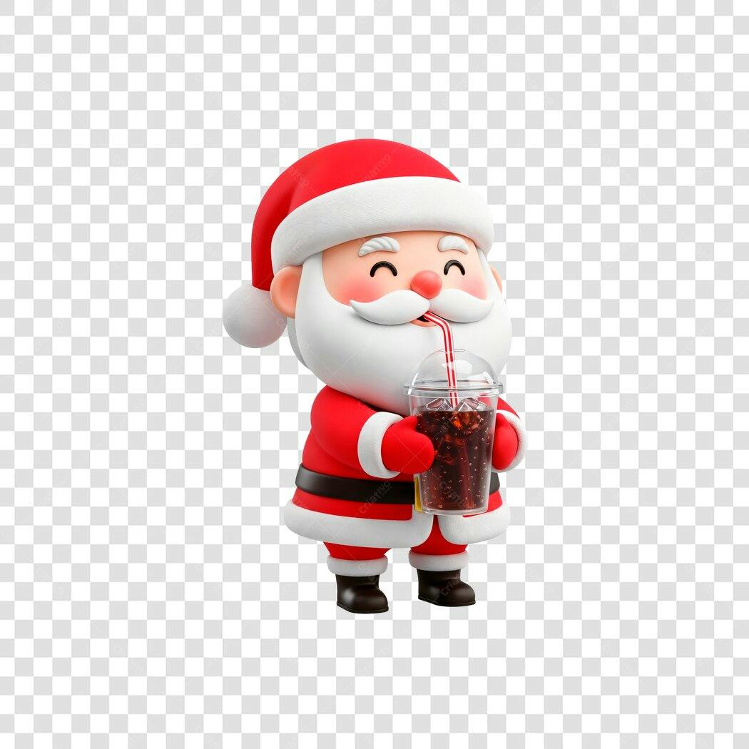 Ilustração 3D Papai Noel Natal Moderno Bebendo Refrigerante PNG com fundo transparente