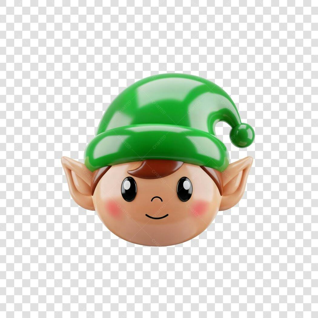 Ícone 3D de Elfo Natalino para Mídias Sociais Chapéu Verde PNG com fundo transparente