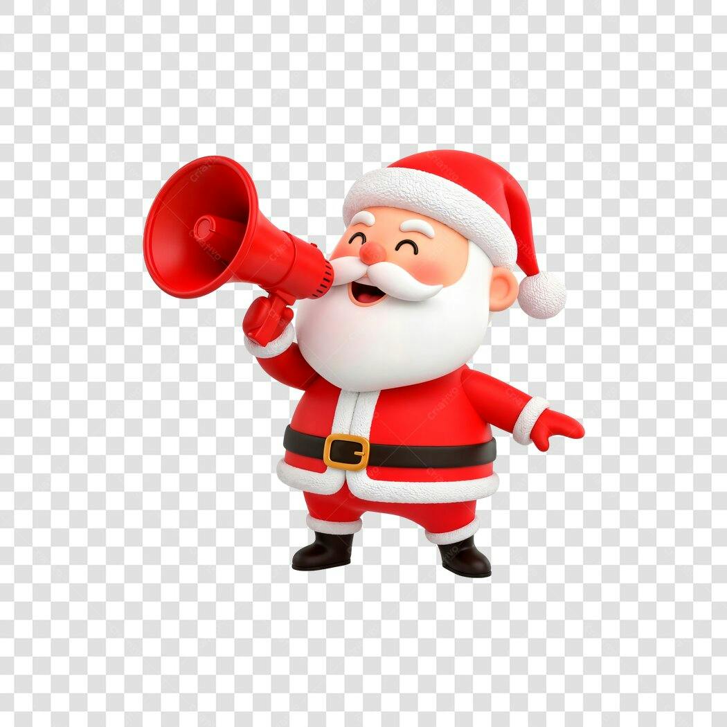 Papai Noel com Megafone Vermelho para Promoção de Natal PNG com fundo transparente