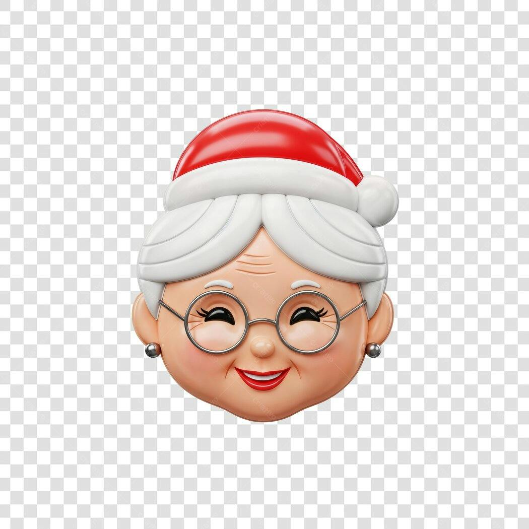 Ícone 3D Mamãe Noel simpática Natal com óculos PNG com fundo transparente