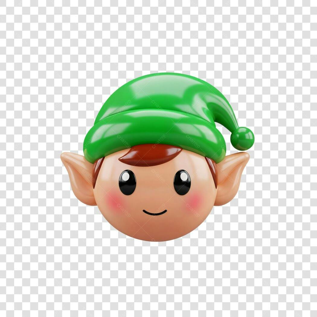 Icone Elfo de Natal 3D renderizado verde com fundo transparente