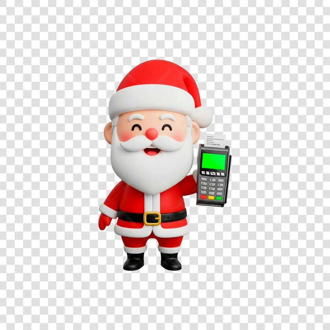 Ícone Papai Noel feliz com maquininha de cartão para Natal 25 de Dezembro PNG com fundo transparente