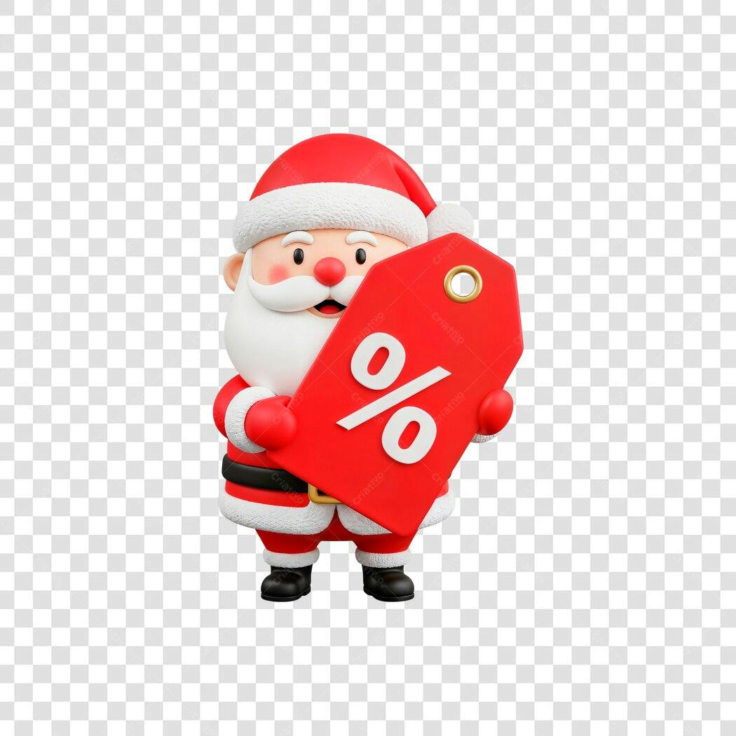 Personagem 3D Papai Noel Natal Promoção com Etiqueta de Desconto PNG com fundo transparente