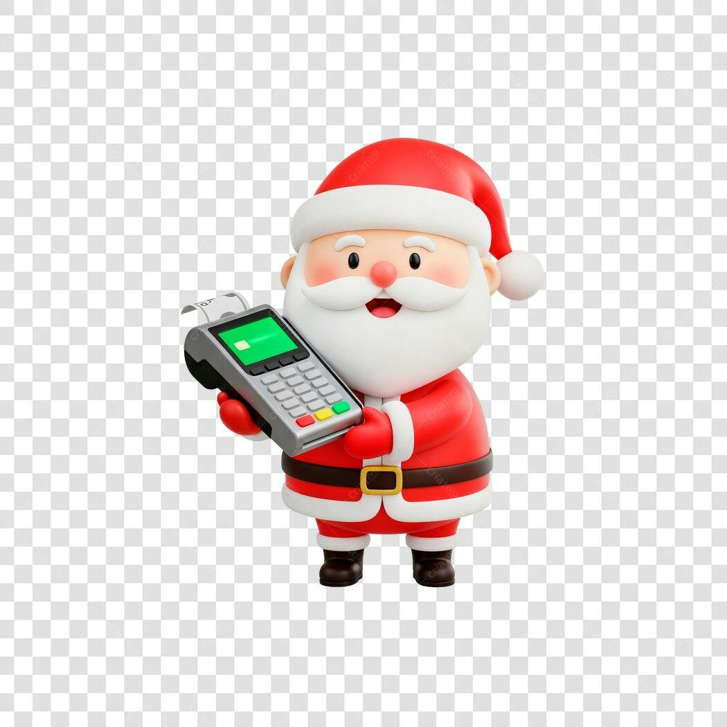 Ilustração 3D Papai Noel Natal com Maquininha de Cartão PNG com fundo transparente