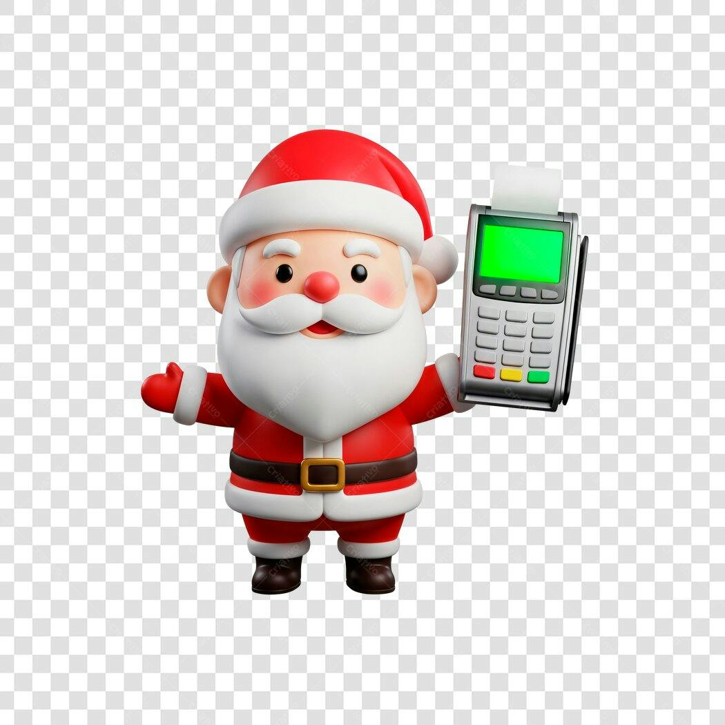 Ilustração 3D Papai Noel com maquininha de cartão Natal Verão PNG com fundo transparente