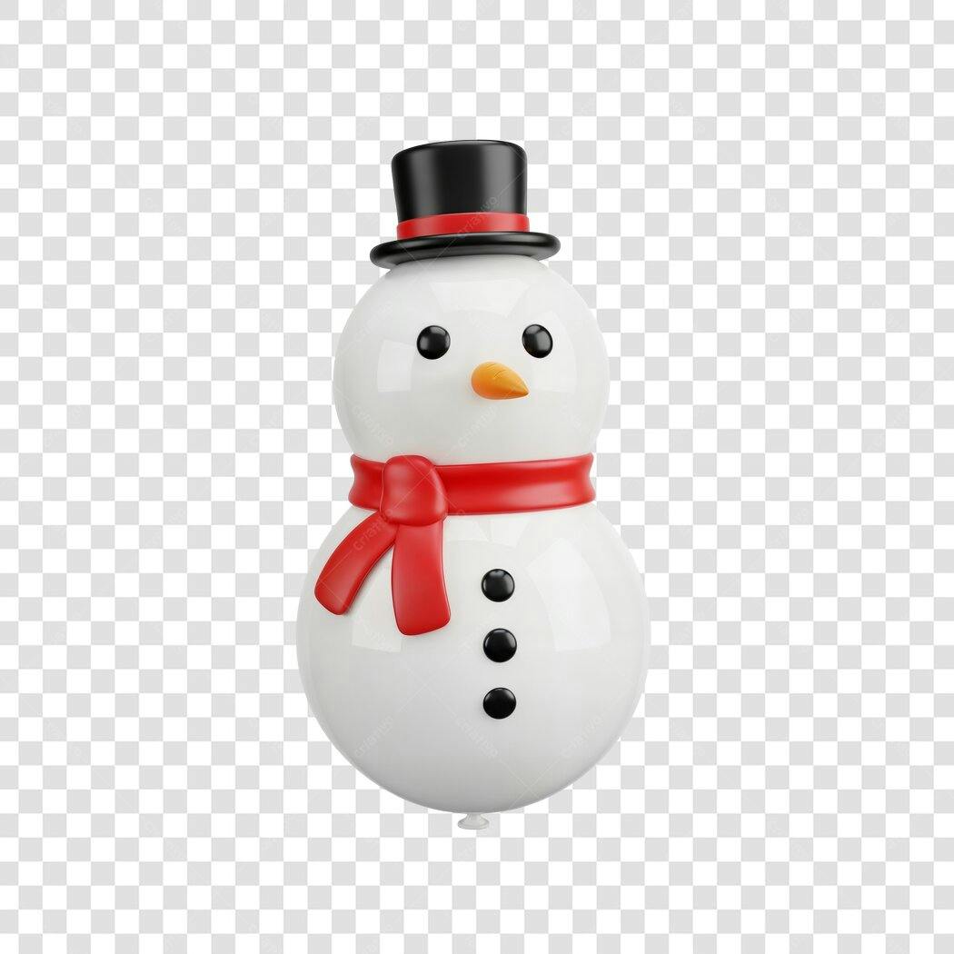 Elemento 3D Boneco de Neve Natal Inverno Branco Vermelho PNG com fundo transparente