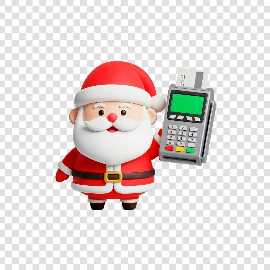 Icone Papai Noel com Máquina de Cartão Natal Vermelho 3D PNG com fundo transparente
