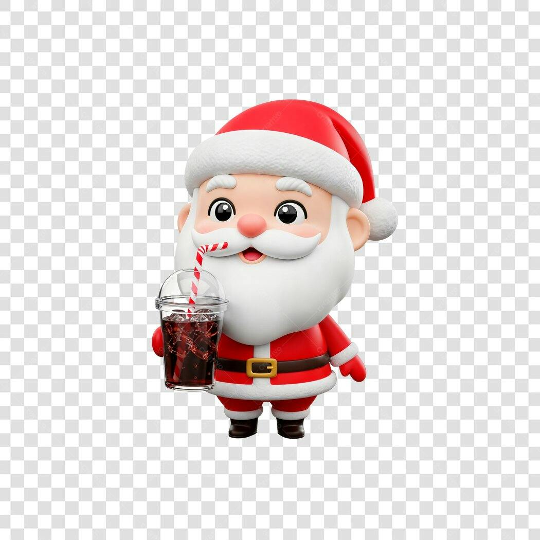 Personagem Papai Noel 3D fofo bebendo refrigerante Natal PNG com fundo transparente