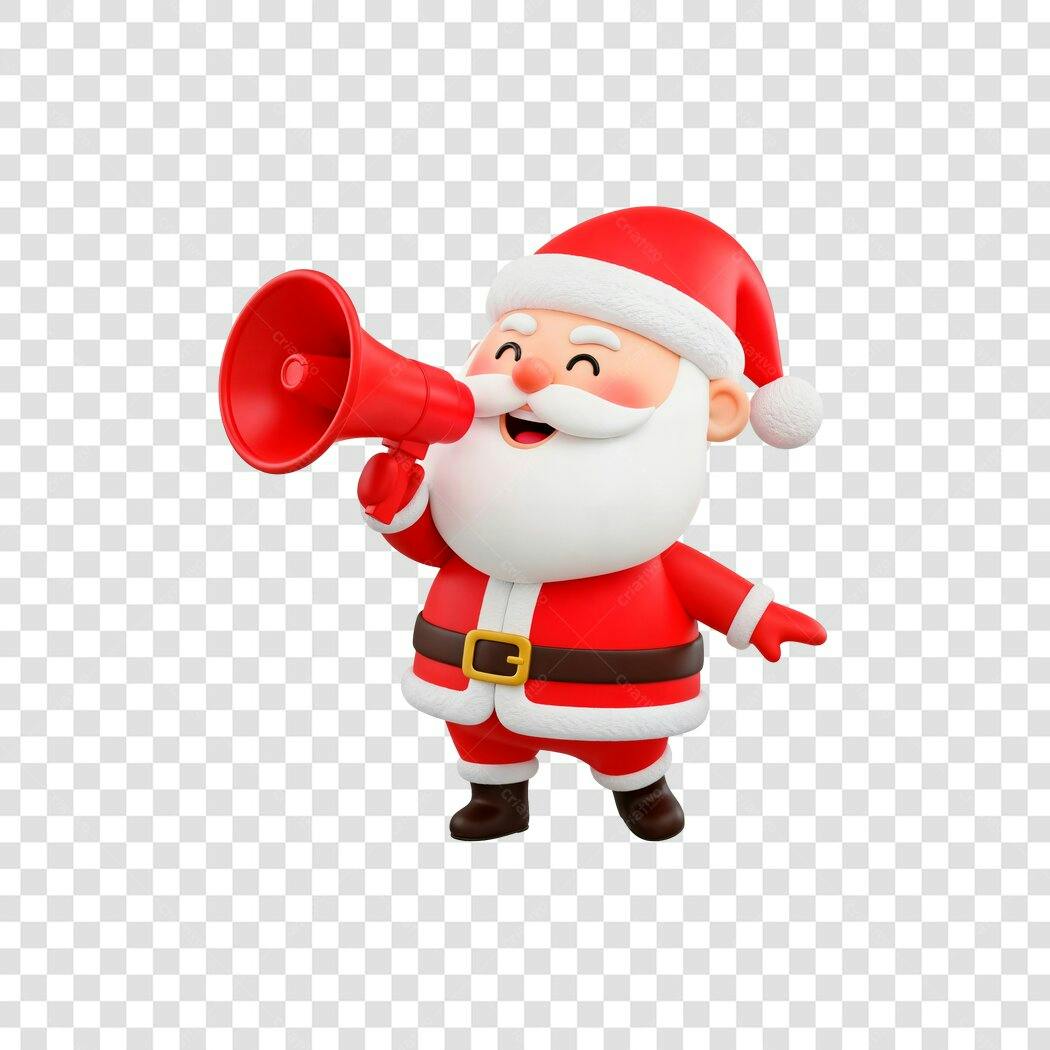Personagem Papai Noel Natalino 3D Megafone Anunciando Vermelho PNG com fundo transparente