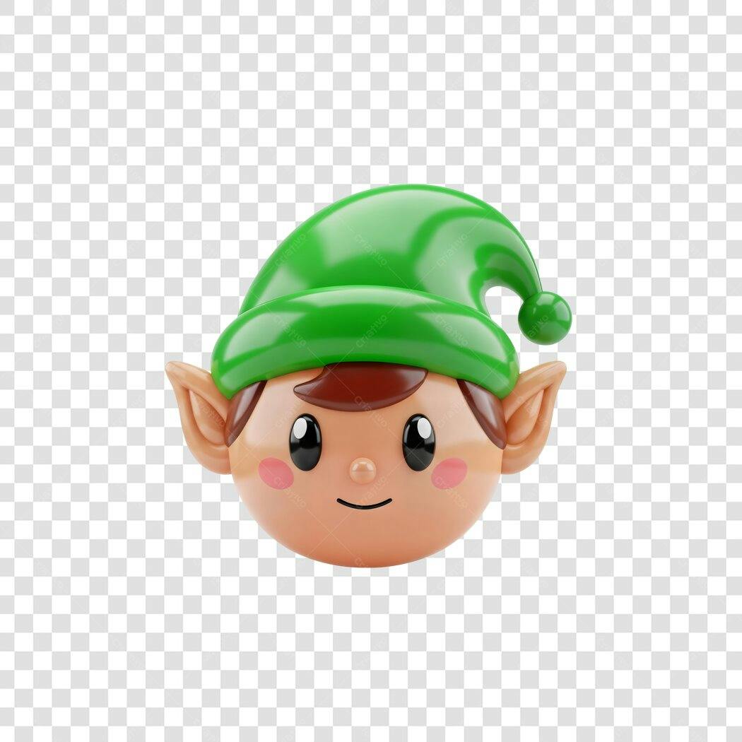 Ícone 3D Elfo de Natal Verde e Marrom Personagem Fofo PNG com fundo transparente