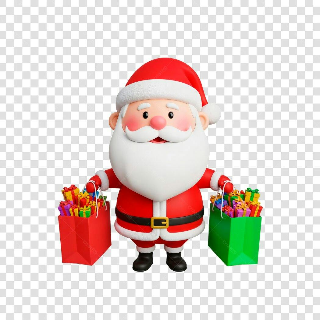 Ilustração 3D Papai Noel de Natal com presentes PNG com fundo transparente