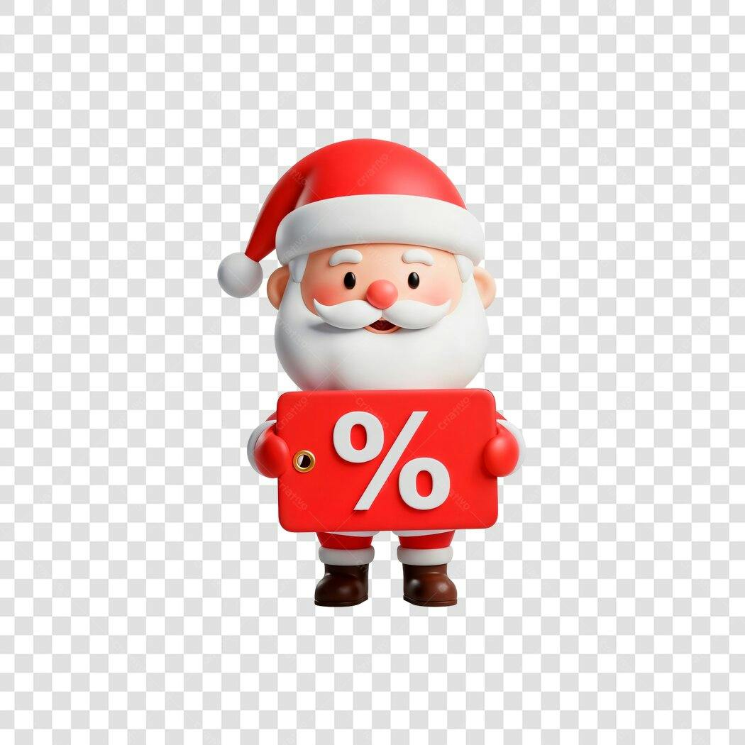Ícone 3D Papai Noel Promoção Natal Placa Porcentagem Vermelha PNG com fundo transparente