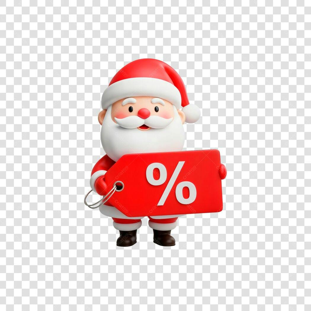 Personagem Papai Noel com etiqueta de porcentagem promocional vermelho branco PNG com fundo transparente