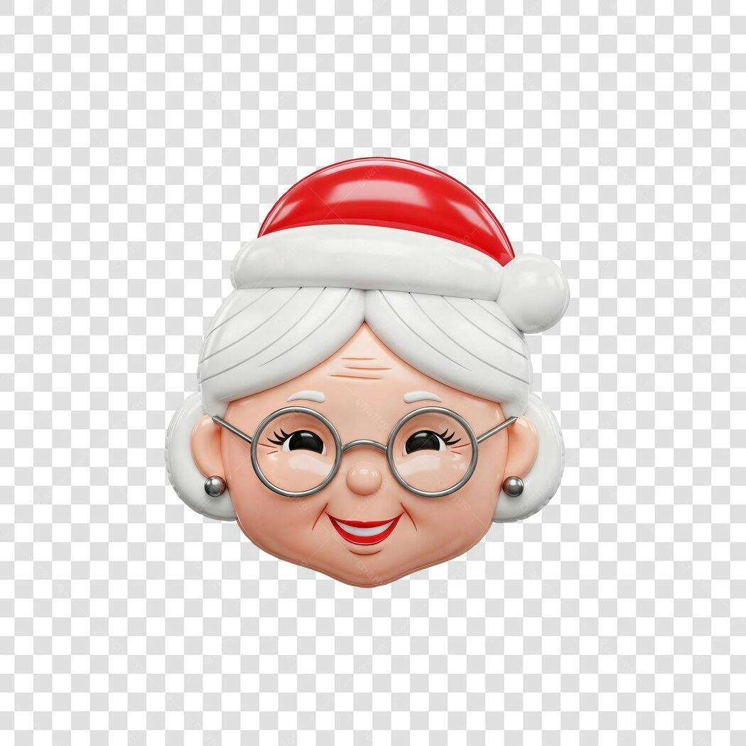 Ilustração 3D Mamãe Noel de Natal com óculos sorriso vermelho e branco PNG com fundo transparente
