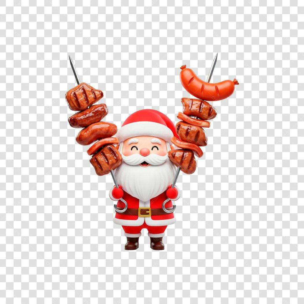 Ilustração 3D Papai Noel Natal Churrasco Grelhados PNG com fundo transparente
